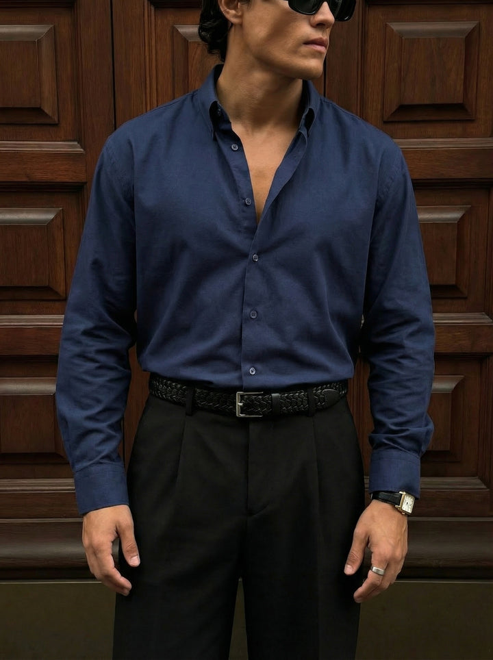 Oversize Cotton Oxford Shirt - Navy Blue