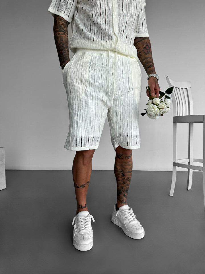 Loose Fit Structure Knit Shorts - White