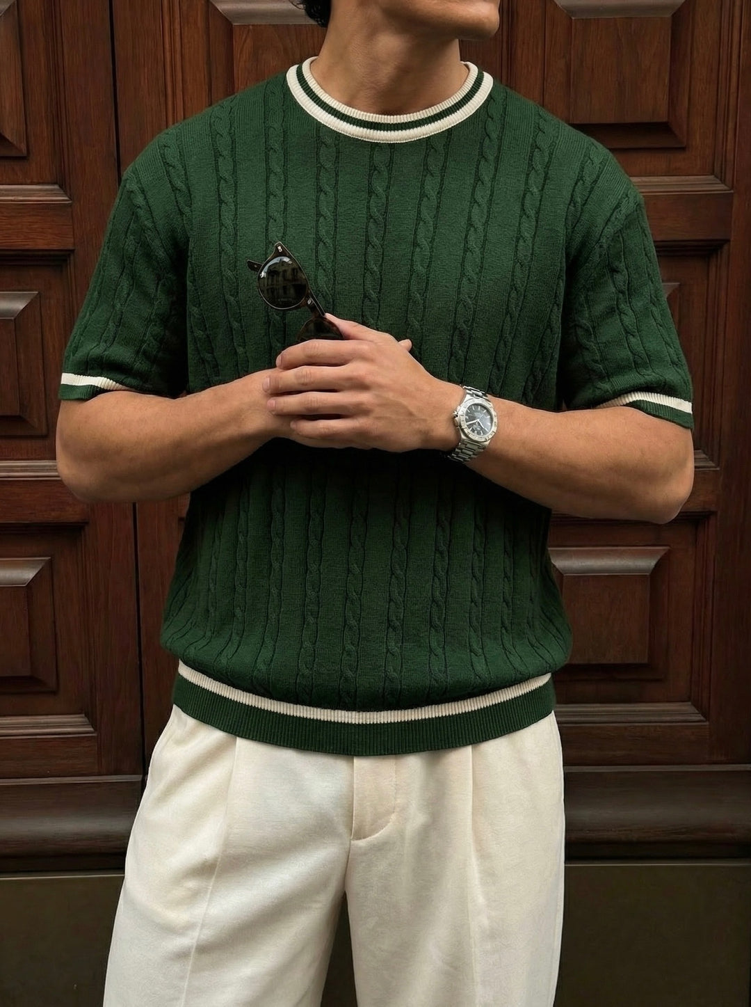 Regular Fit Braid Knit T-shirt - Green