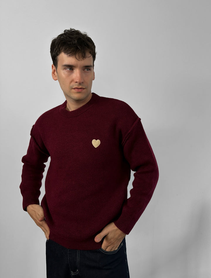 Loose Fit Heart Detail Sweater - Plum