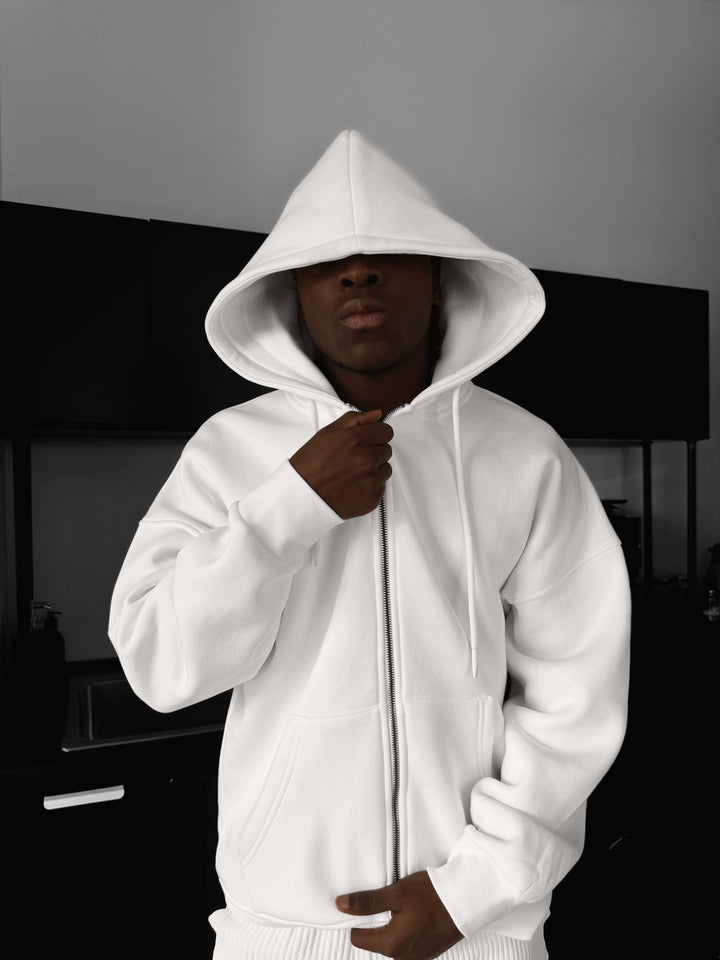 Oversize Basic Zipper Hoodie - White