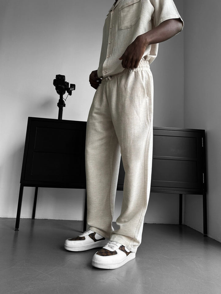 Loose Fit Linen Trousers - Beige