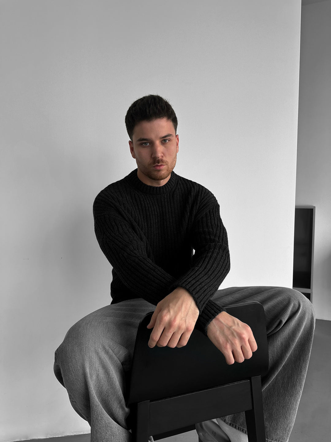 Loose Fit Striped Structure Pullover - Anthracite