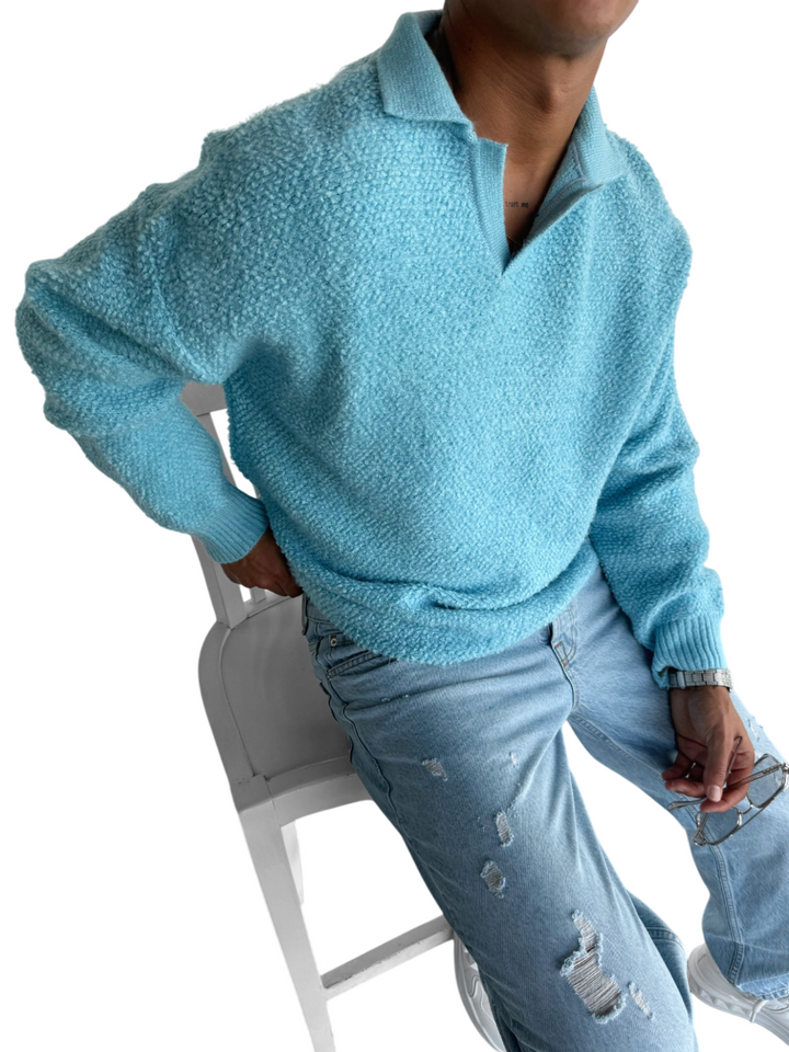 Knit Collar Brushed Pullover - Ice Blue