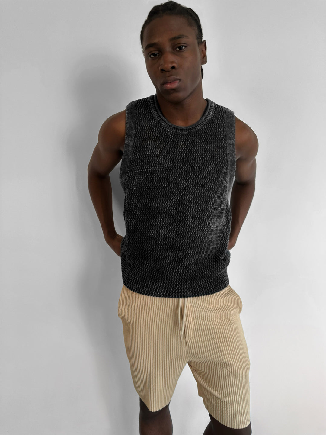 Oversize Washed Knit Tanktop - Black