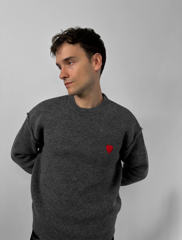 Loose Fit Heart Detail Sweater - Anthracite