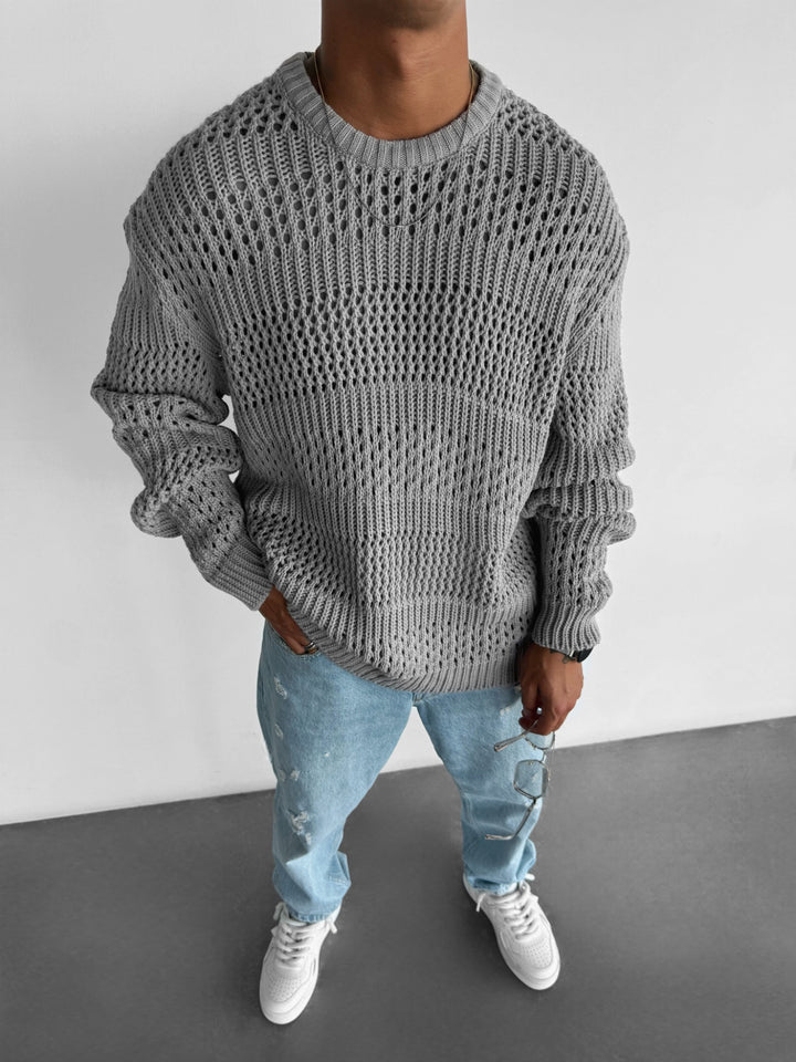 Oversize Holey Knit Sweater - Grey
