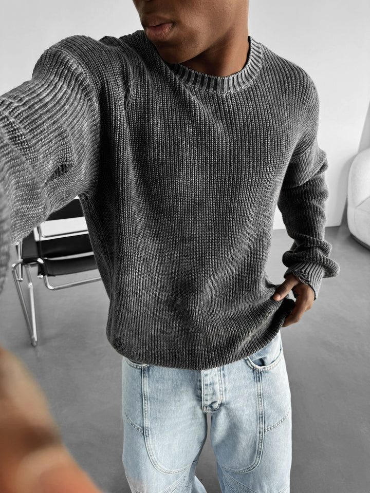 Loose Fit Knit Torn Sweater - Black