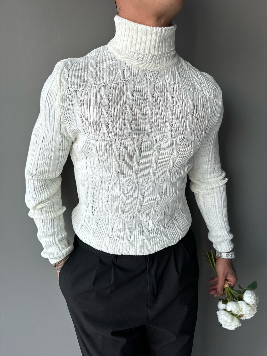 Collar Braid Pullover - White