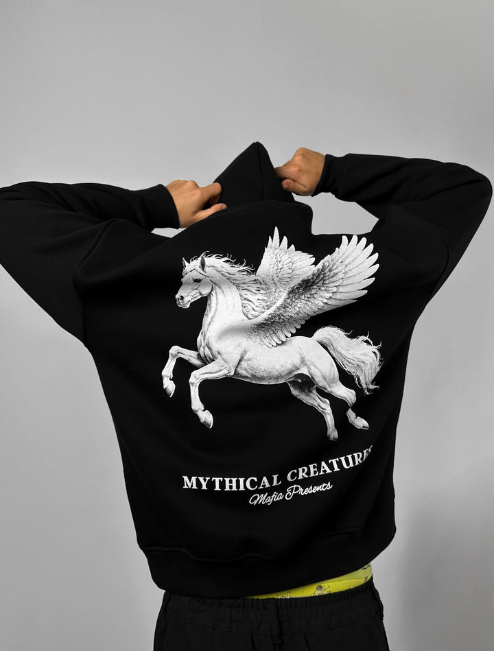 Oversize Mythical Creatures Hoodie - Black