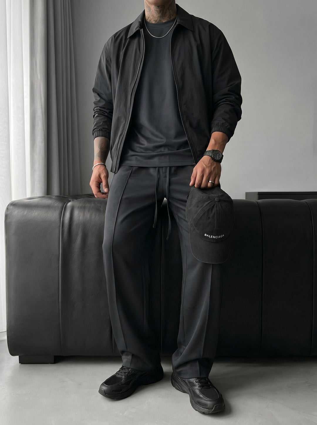 Loose Fit Basic Pleated Trousers - Stormy Weather
