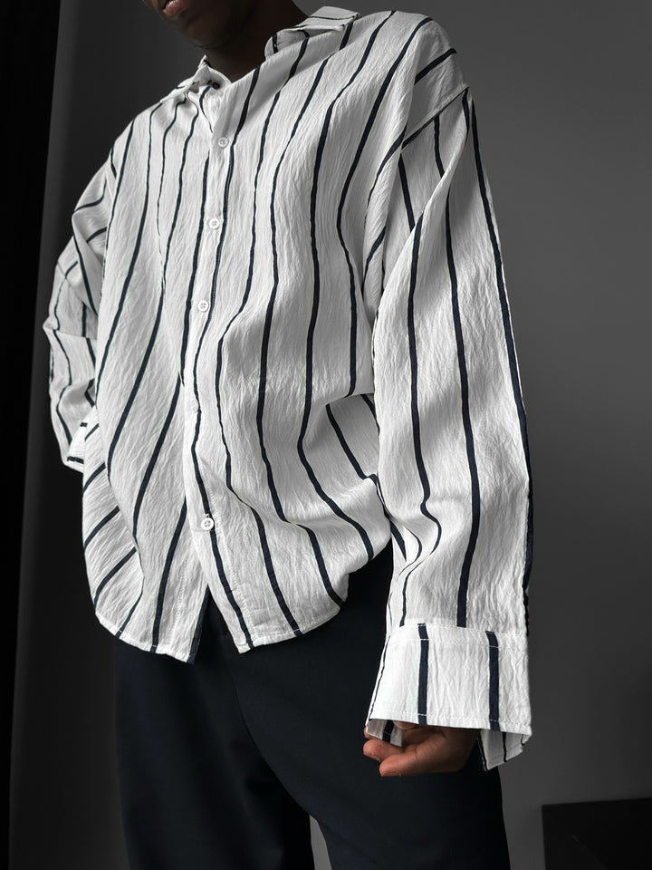 Oversize Striped Long Sleeve Shirt - White and Saks