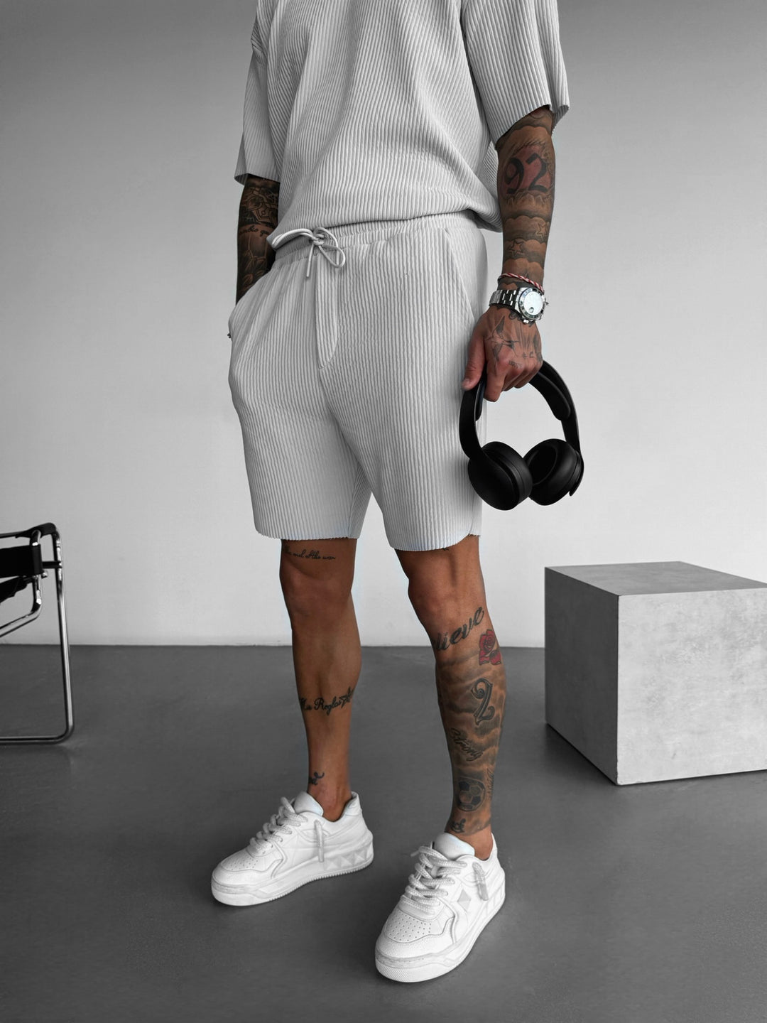 Loose Fit Ribbed Shorts - Grey