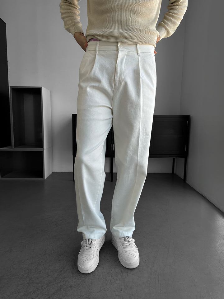 Loose Fit Casual Trousers - Ecru