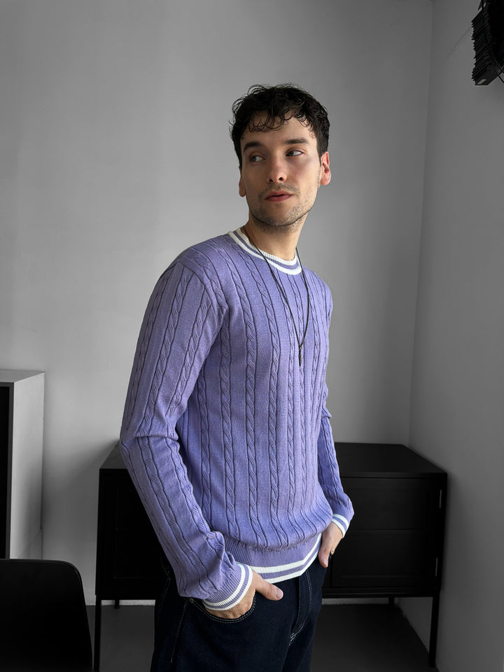 Regular Fit Braid Knit Sweater - Lilac