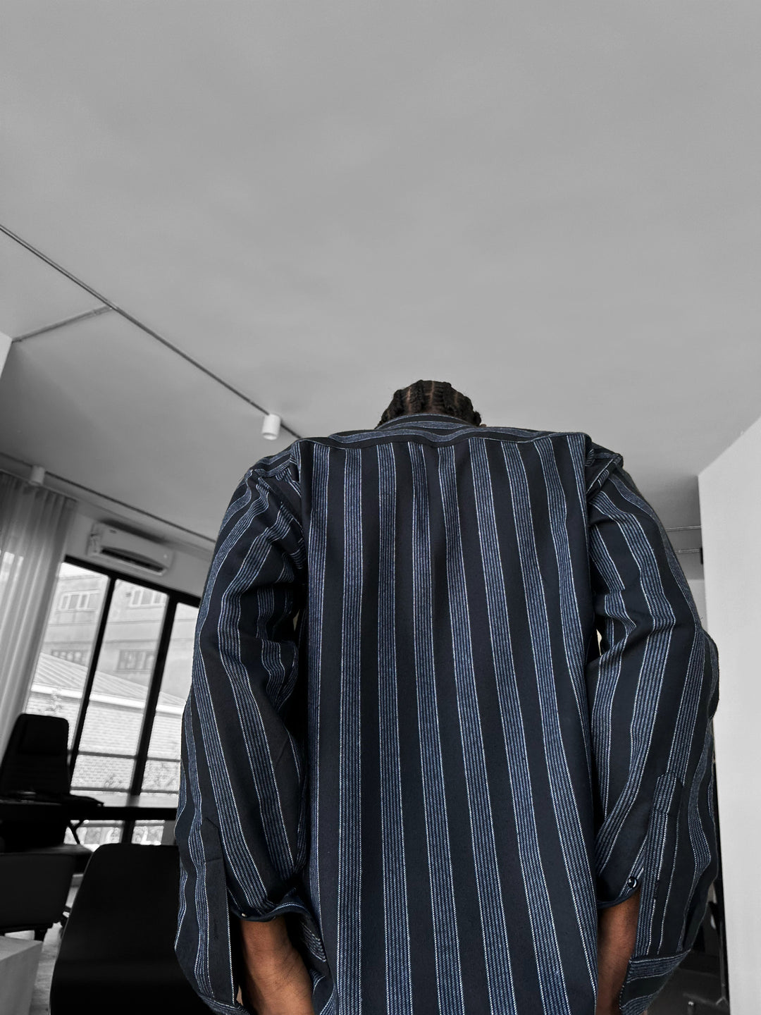 Thick Striped Winter Shirt - Navy Blue