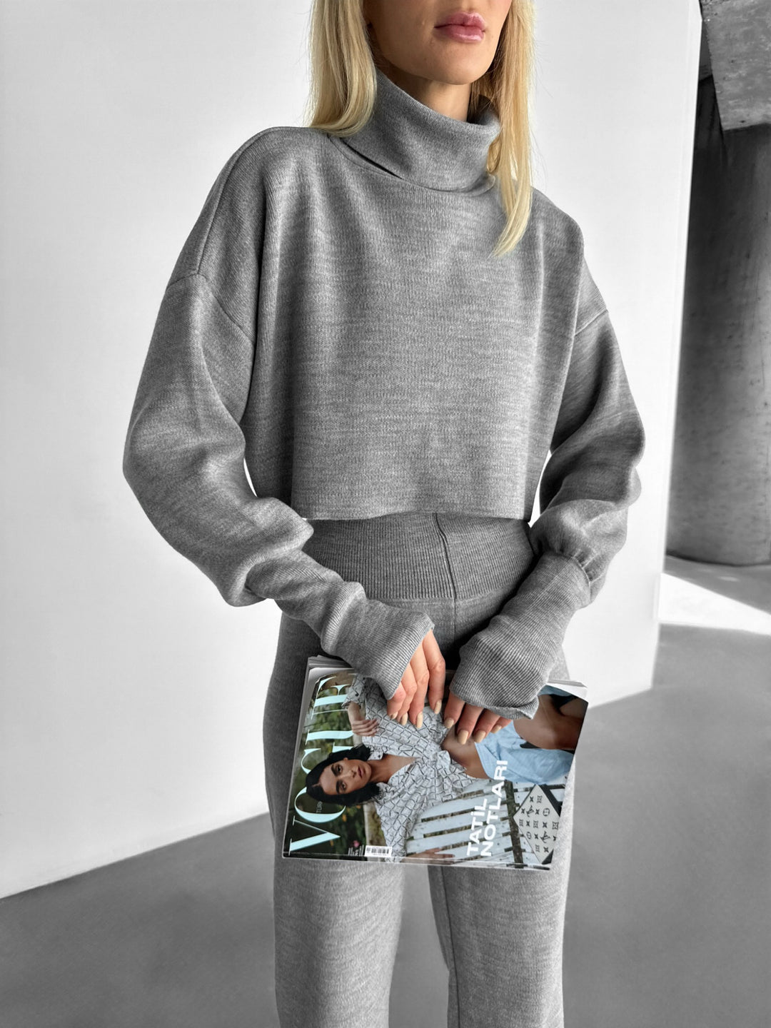 Crop Collar Sweater - Grey