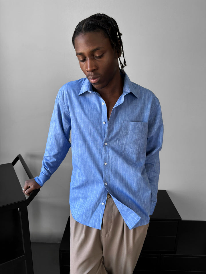 Regular Fit Cotton Pocket Shirt - Navy Blue