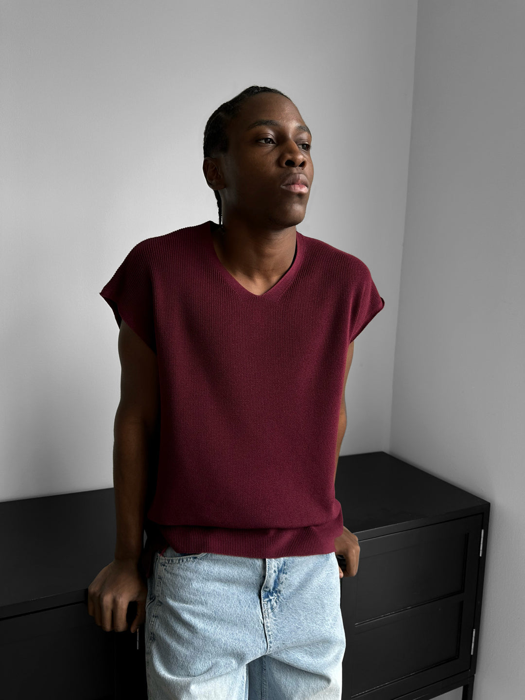 Oversize rolled Edge Knit Tanktop - Plum