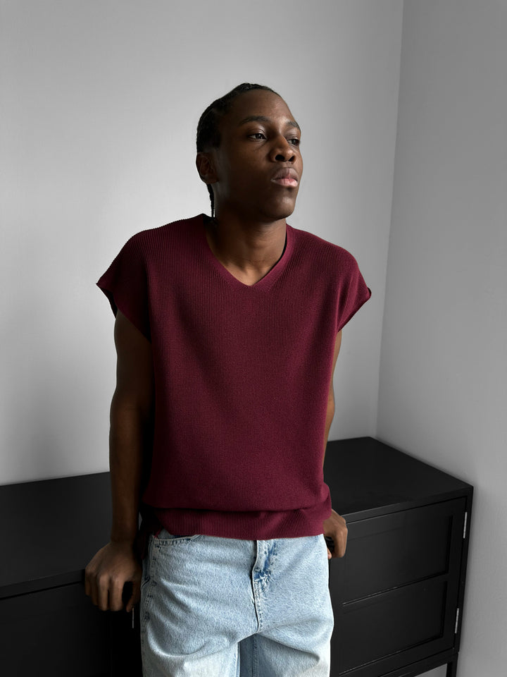 Oversize rolled Edge Knit Tanktop - Plum