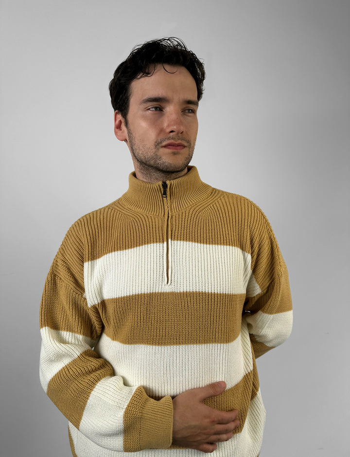 Oversize Zipper Long Pullover - Beige