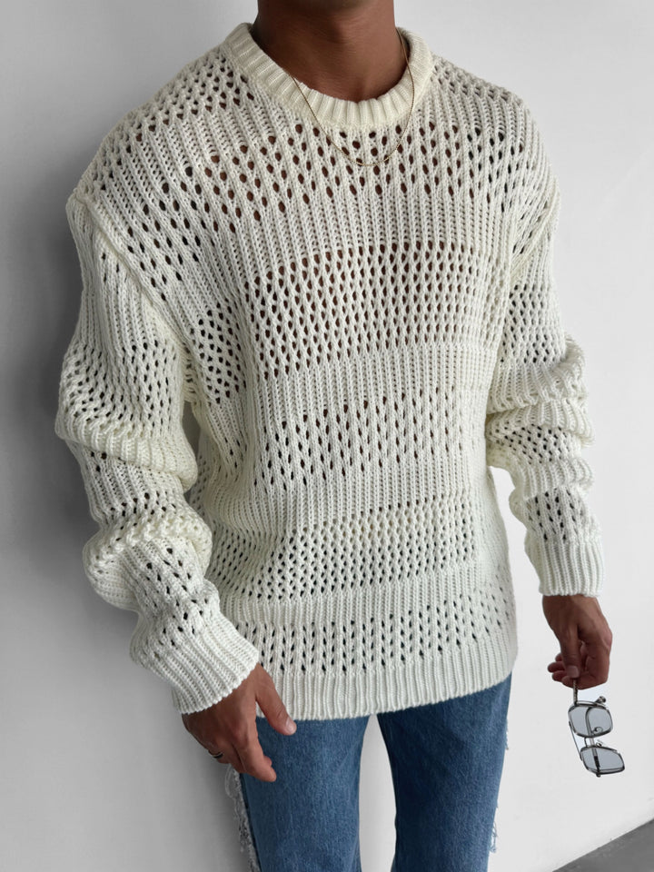 Oversize Holey Knit Sweater - Ecru