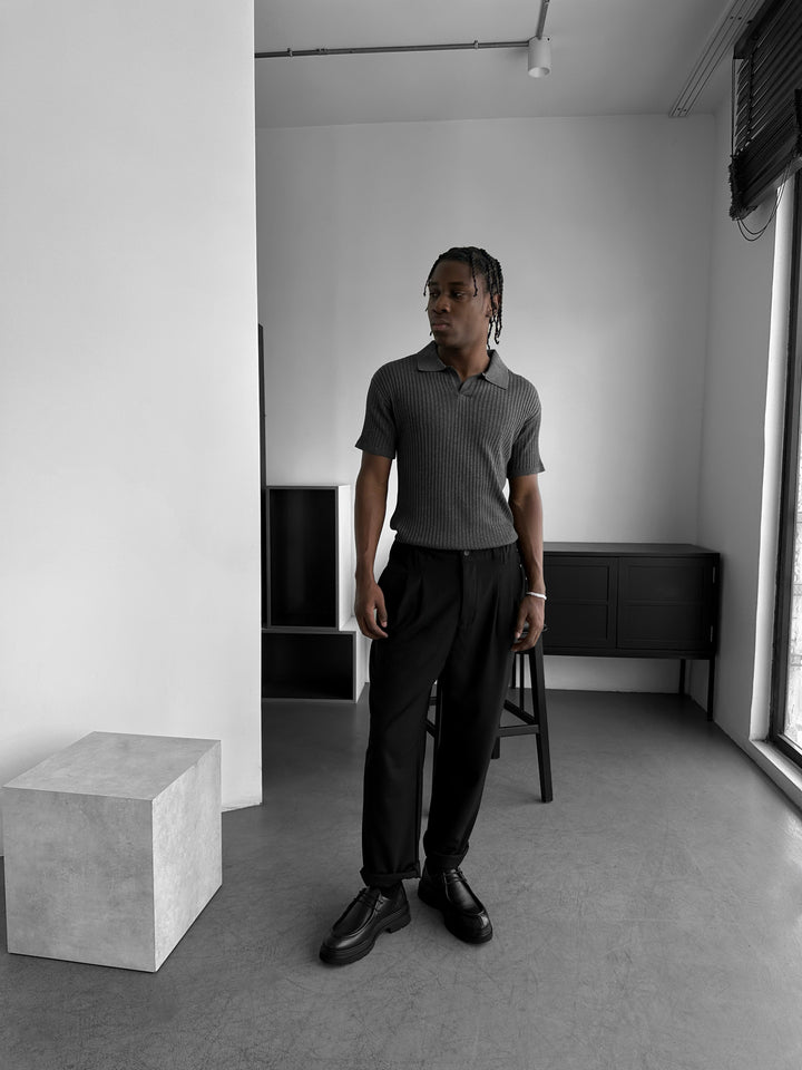 Slim Fit Knit Polo T-Shirt - Anthracite