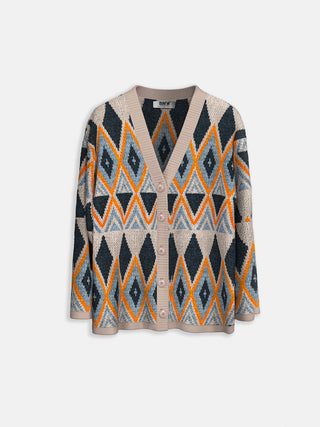 Oversize Rhombus Cardigan - Orange