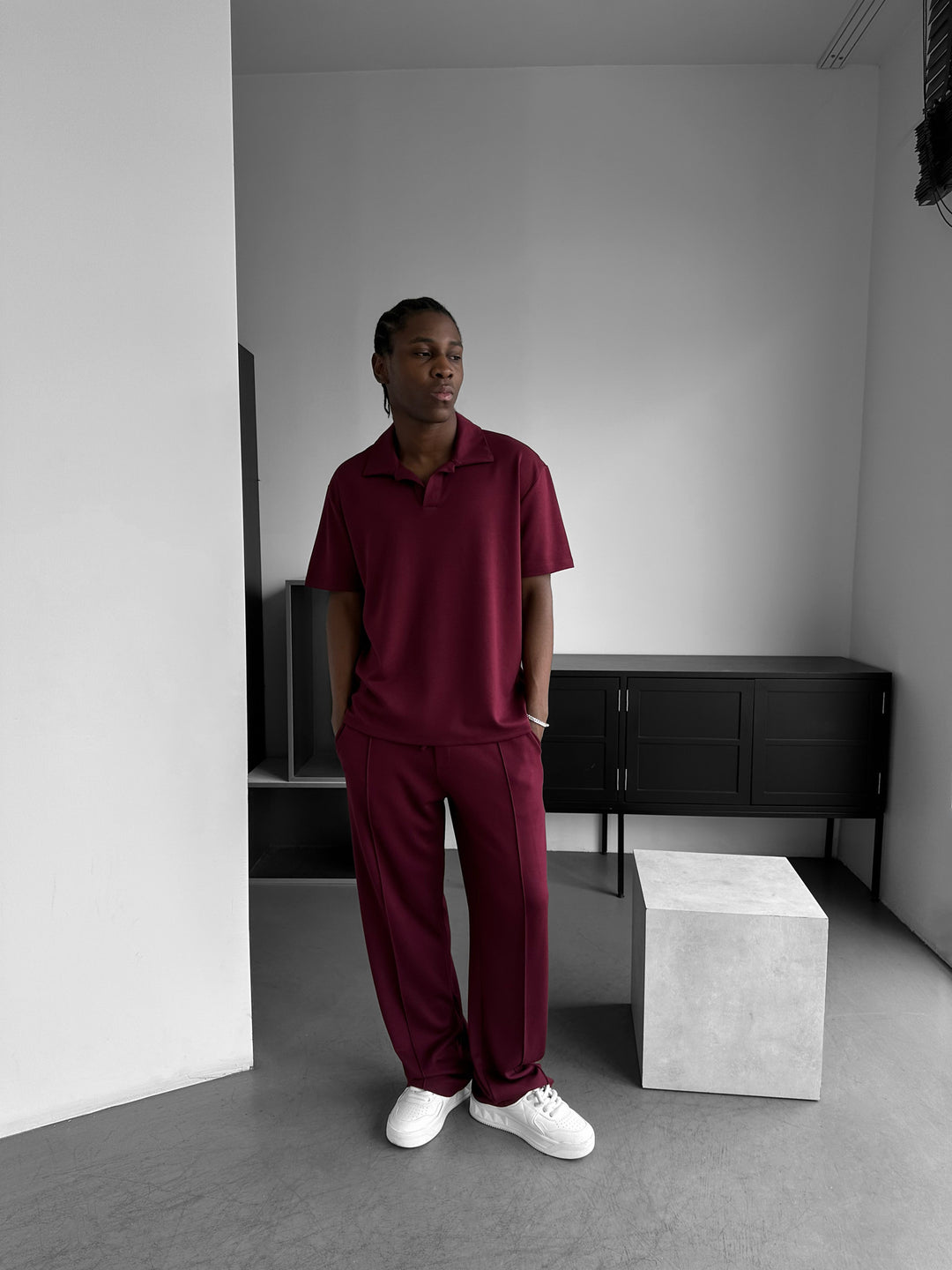 Loose Fit Basic Pleated Trousers - Bordeaux