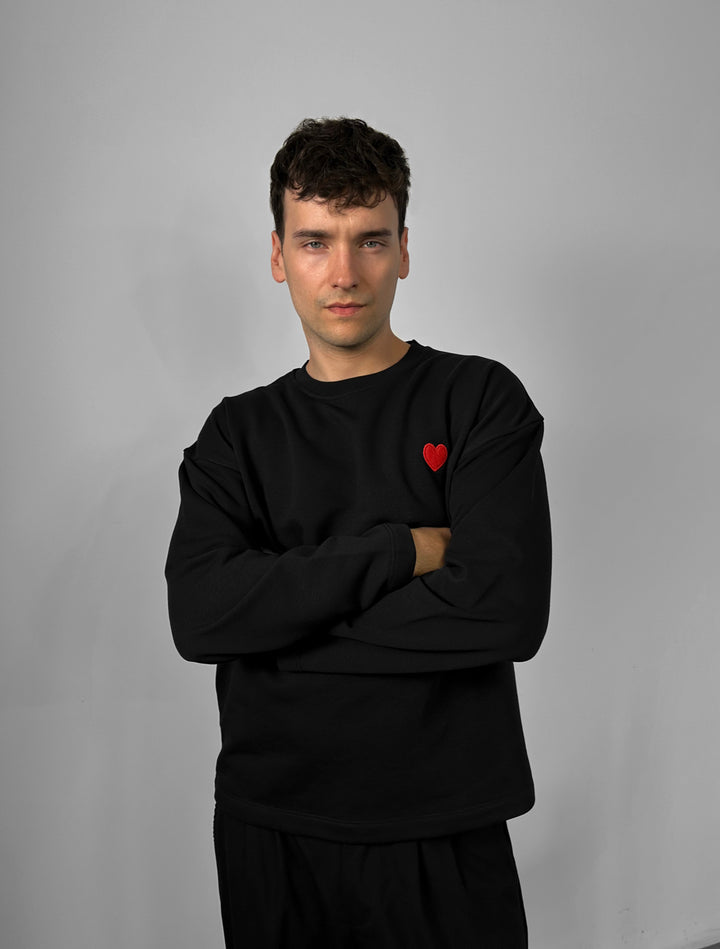 Oversize Heart Detailed Sweatshirt - Black