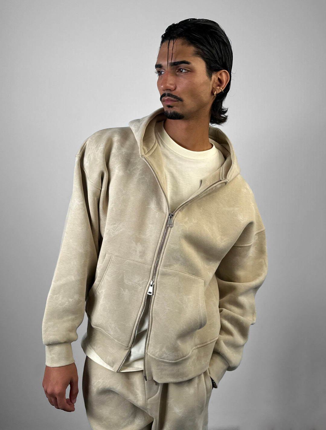 Oversize Double Zip Hoodie - Beige