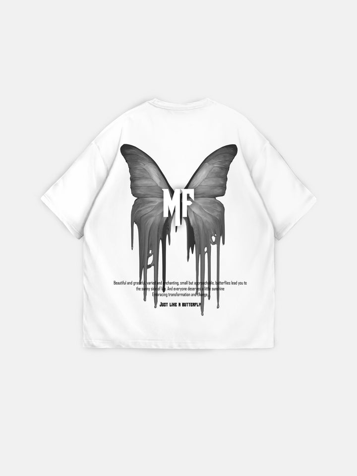 Oversize 'Like a Butterfly' T-Shirt - Ecru and Anthracite