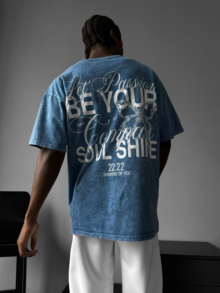 Oversize Washed 'Be your Soul Shine' T-Shirt - Indigo