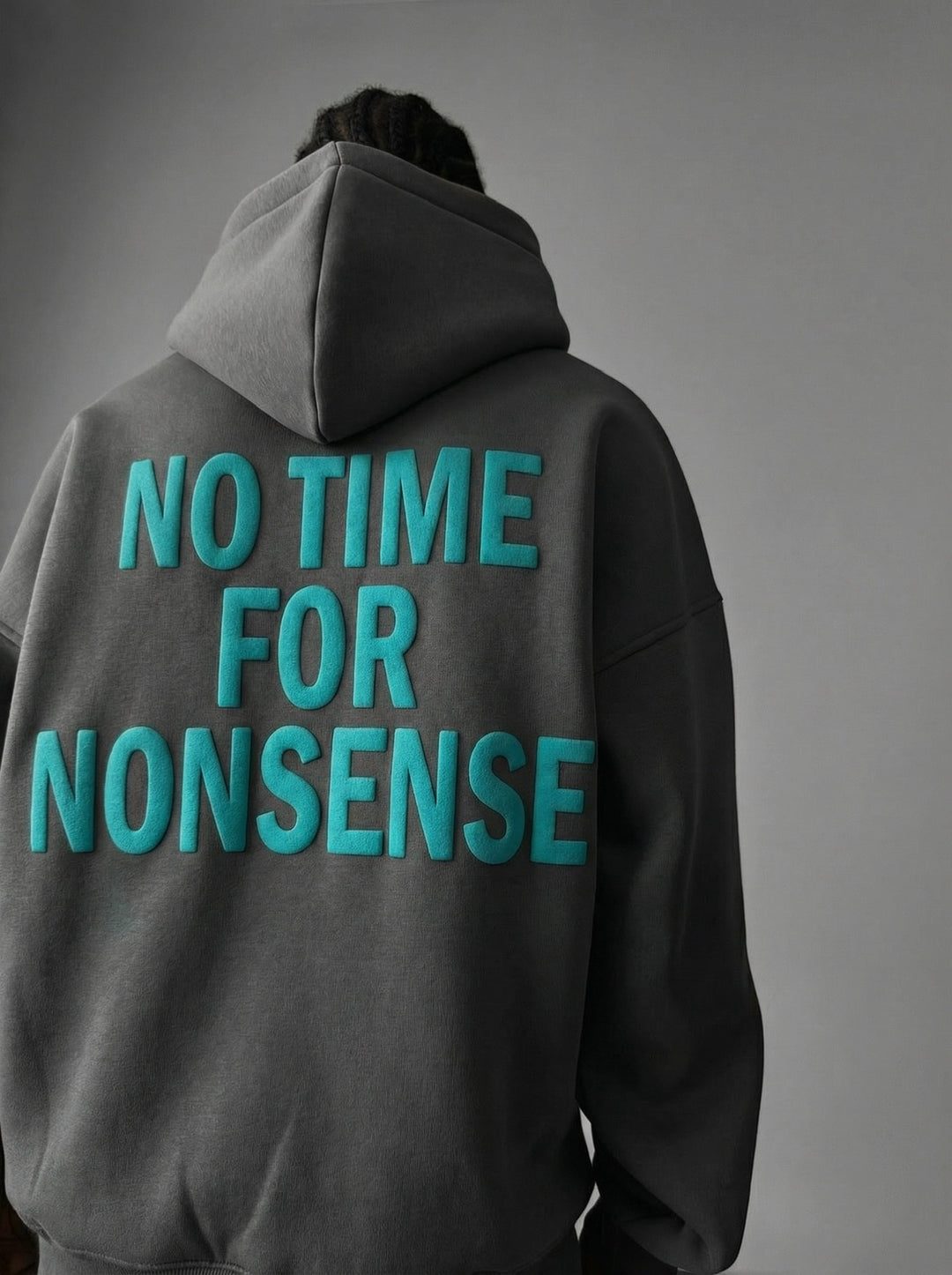 Oversize “No Time for Nonsense” Hoodie - Anthracite and Blue