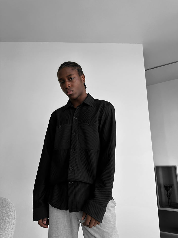 Loose Fit Double Pocket Shirt - Black