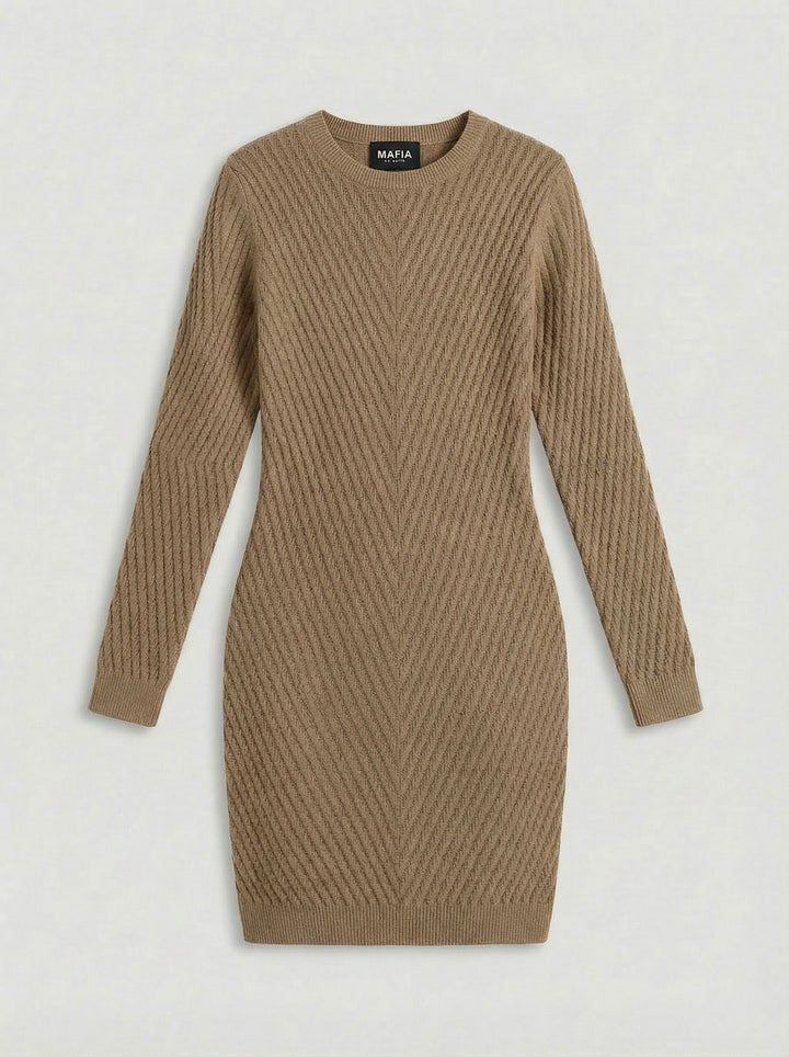 Fitted Midi Knit Dress - Brown