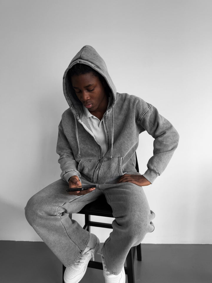 Oversize Washed Zipper Hoodie - Anthracite