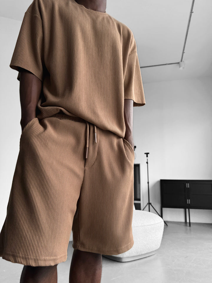 Loose Fit Cord Shorts - Brown
