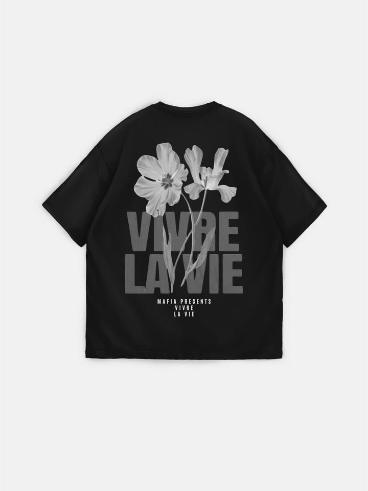 Oversize Vivre la Vie T-shirt - Black and Anthracite