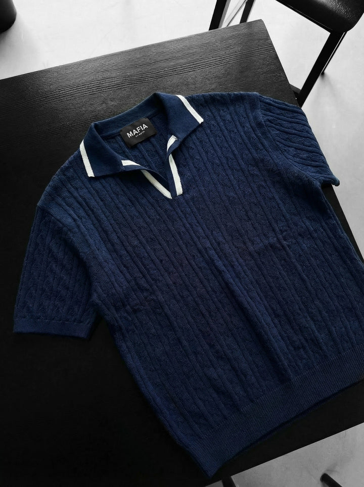 Oversize Structured Polo T-Shirt - Indigo