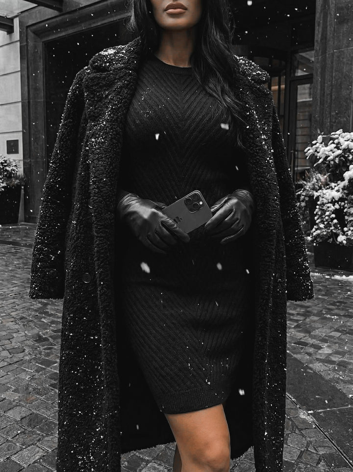 Fitted Midi Knit Dress - Black