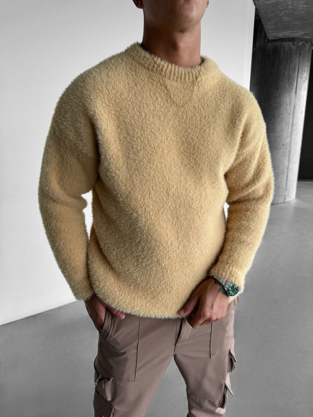 Oversize Hairy Rope Sweater - Camel