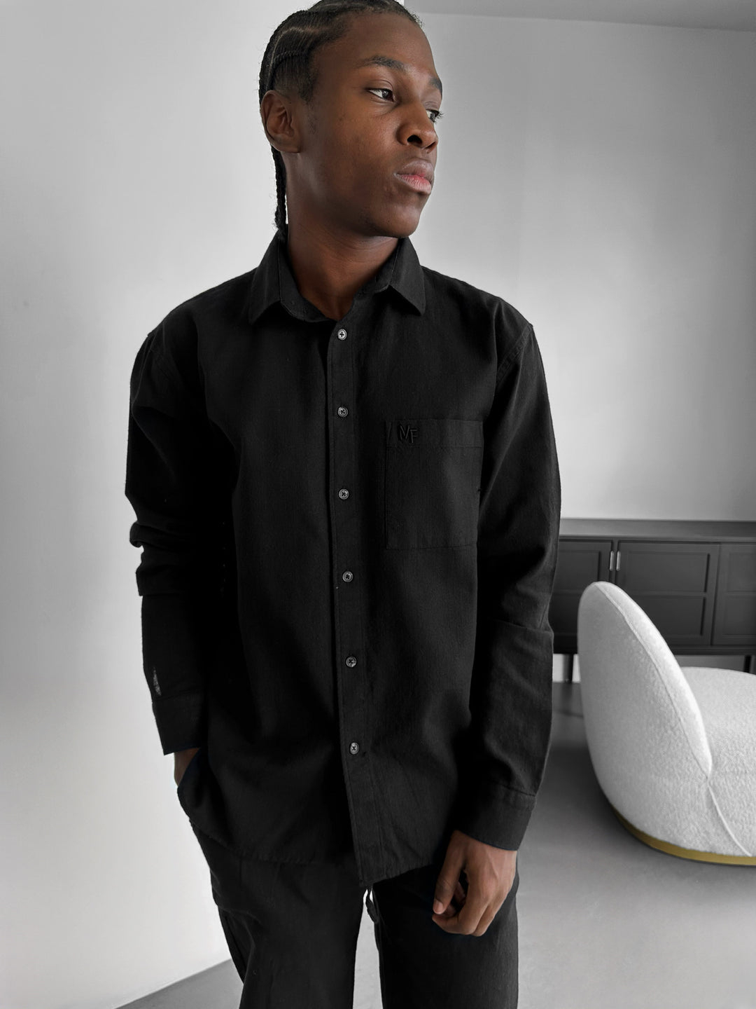 Oversize Linen Suit Shirt - Black