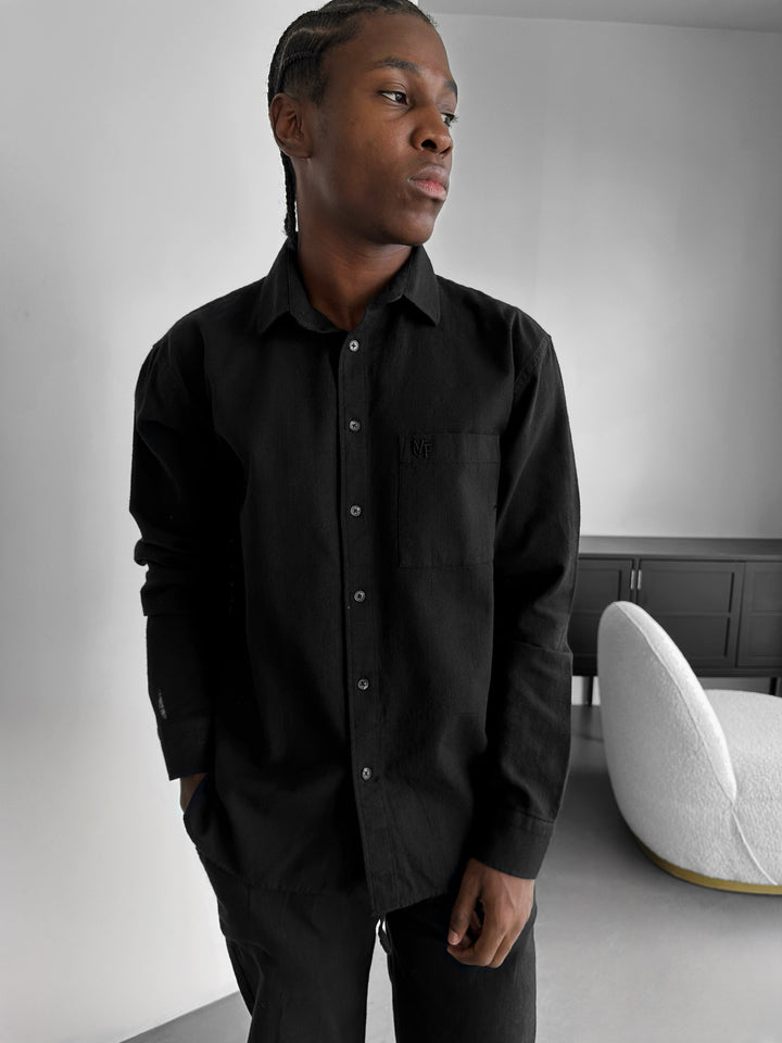 Oversize Linen Suit Shirt - Black