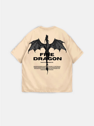 Oversize Fire Dragon Tee - Beige