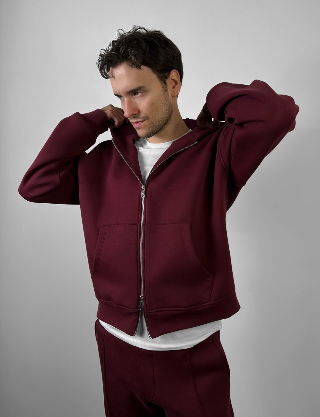Loose Fit Double-Zip Hoodie - Bordeaux