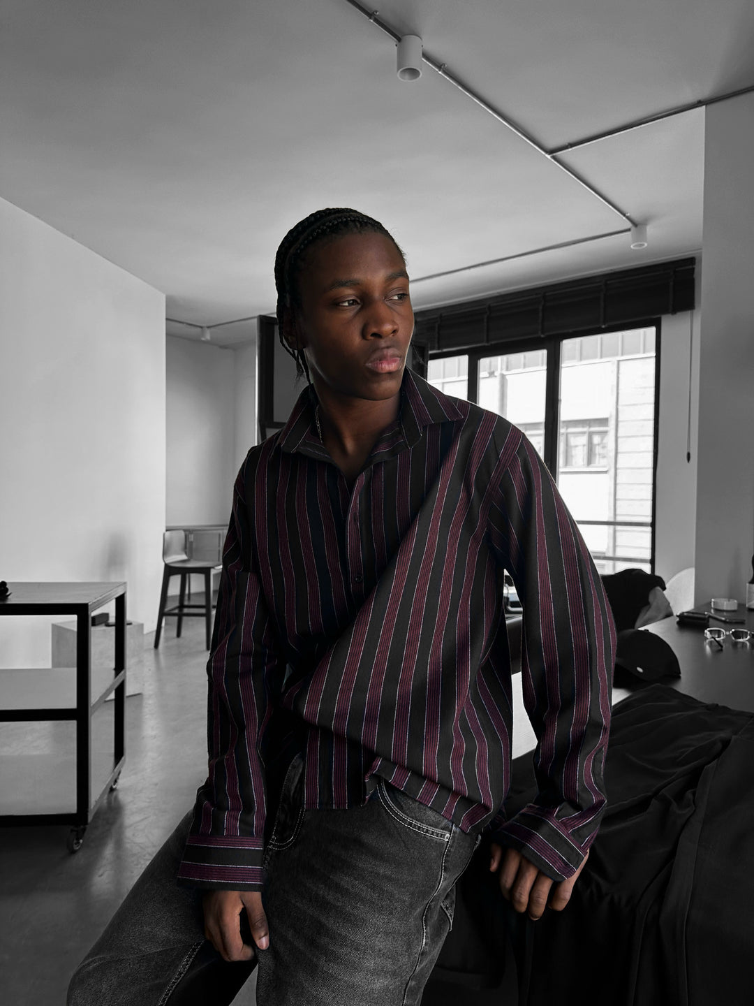 Thick Striped Winter Shirt - Bordeaux