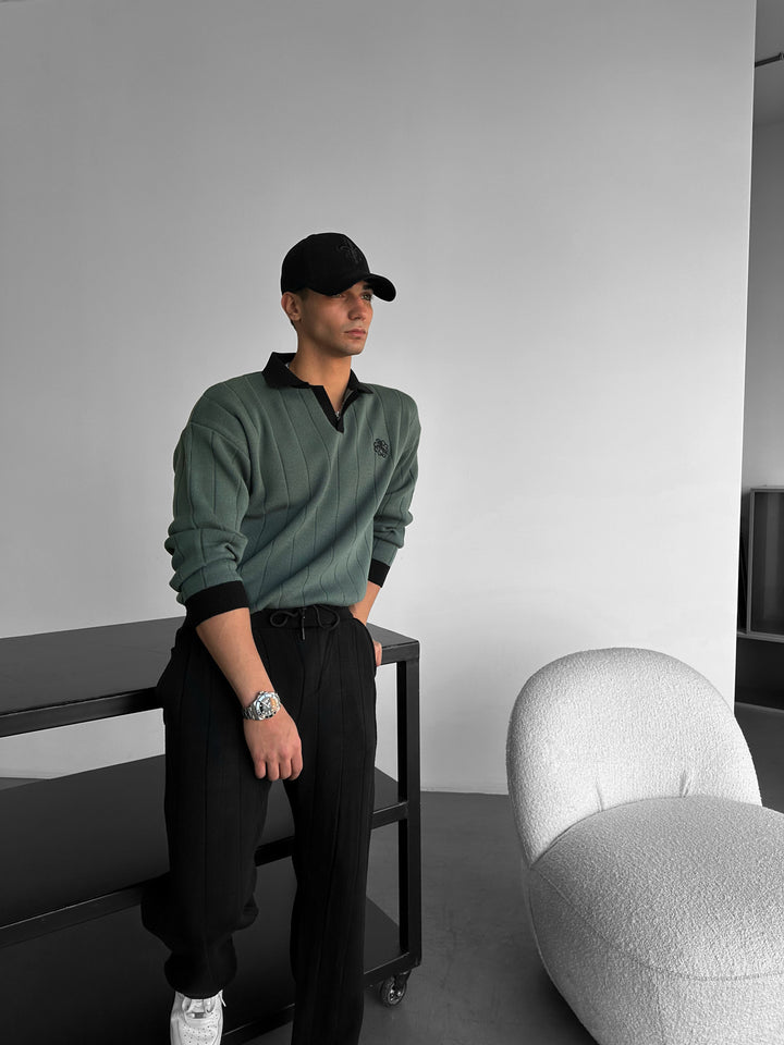 Oversized Embroidered Polo Sweater - Petrol