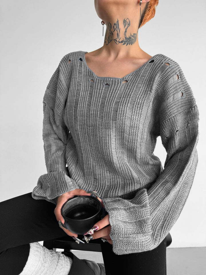 Loose Fit Knit Pullover - Grey
