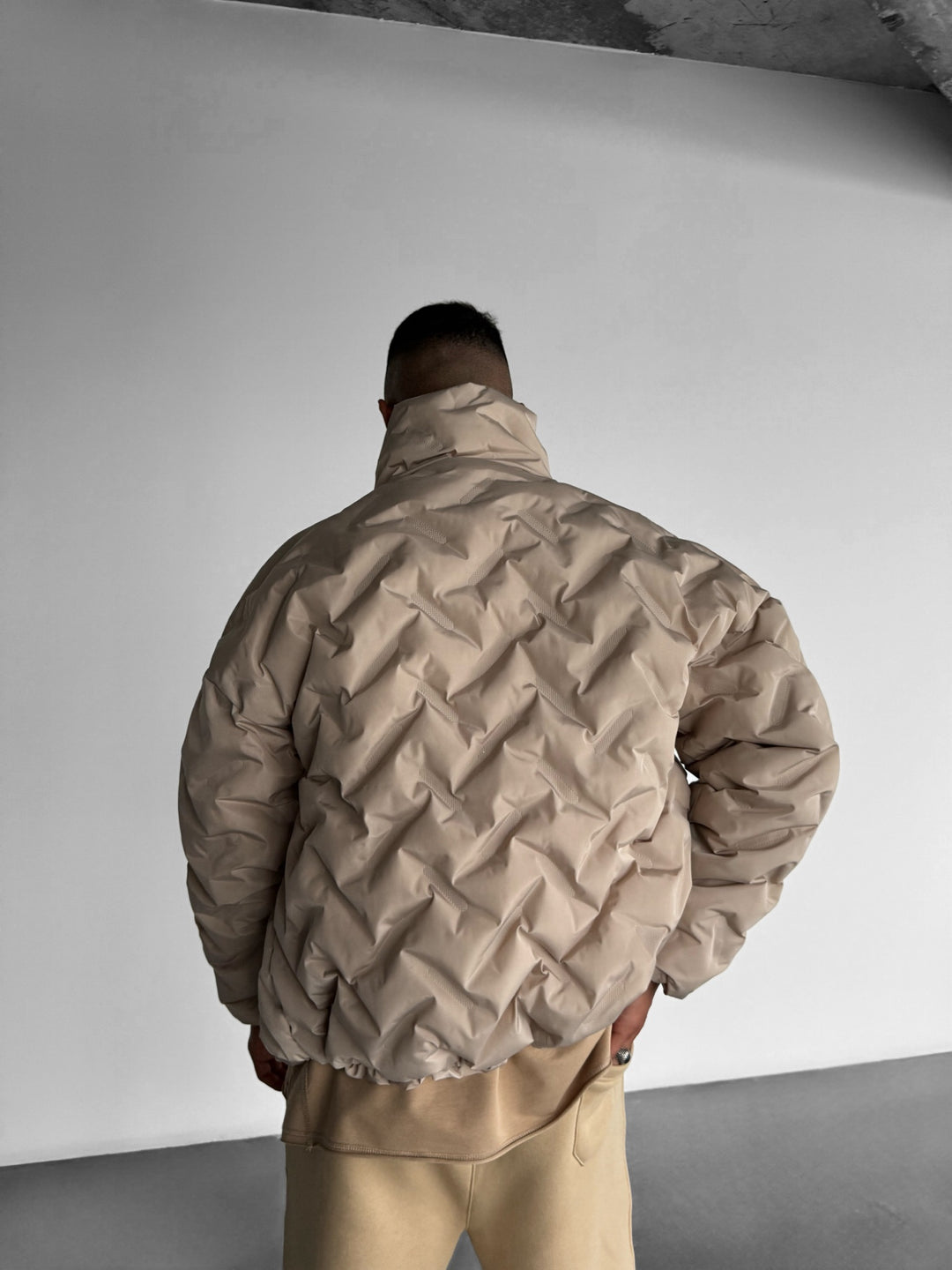 Oversize Chevron Pattern Jacket - Beige